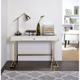 Boice White Synthetic Leather & Champagne Finish Desk