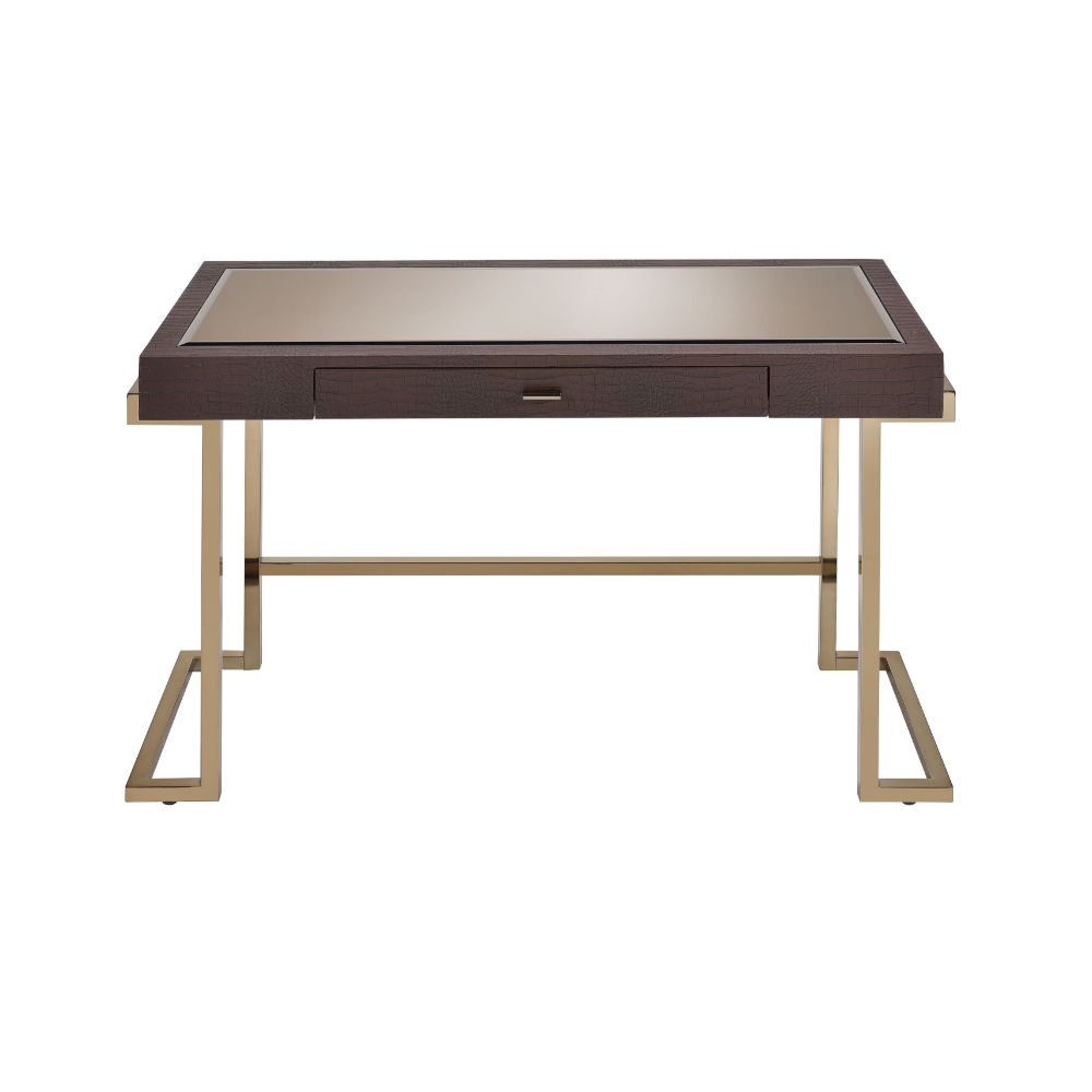 Boice Espresso Synthetic Leather & Champagne Finish Desk