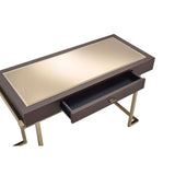 Boice Espresso Synthetic Leather & Champagne Finish Desk