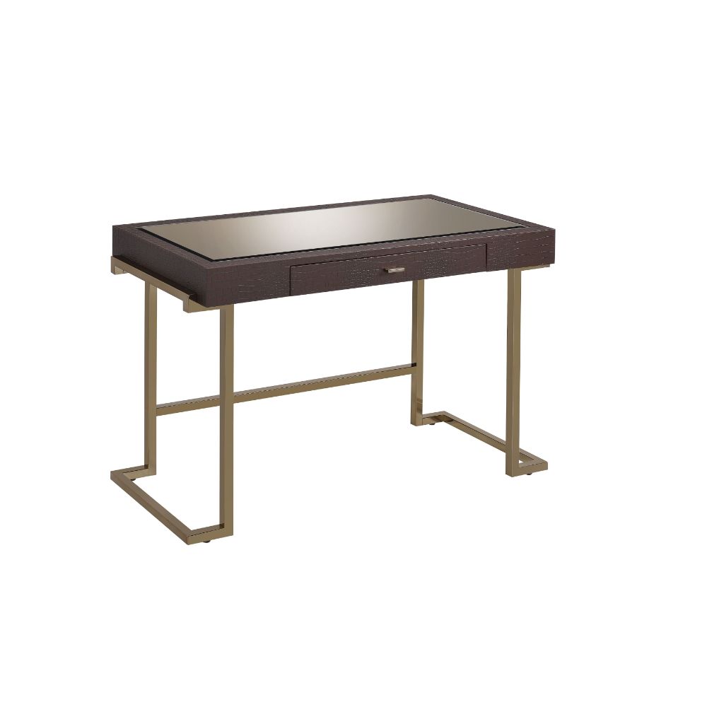 Boice Espresso Synthetic Leather & Champagne Finish Desk