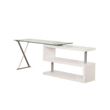 Buck Clear Glass Top & White High Gloss Finish Desk