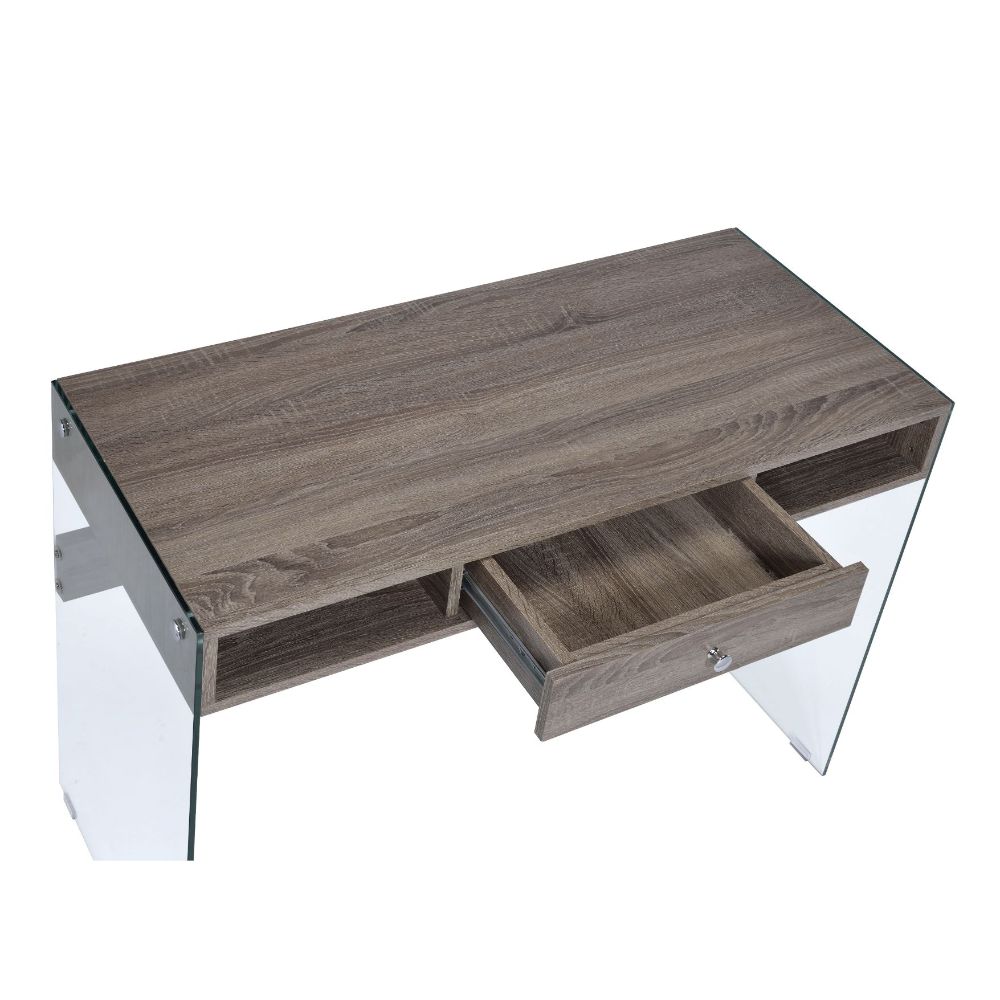 Armon Clear Glass Top & Gray Oak Finish Desk