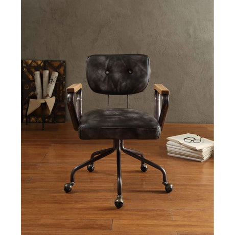 Hallie Vintage Black Top Grain Leather Executive Office Chair