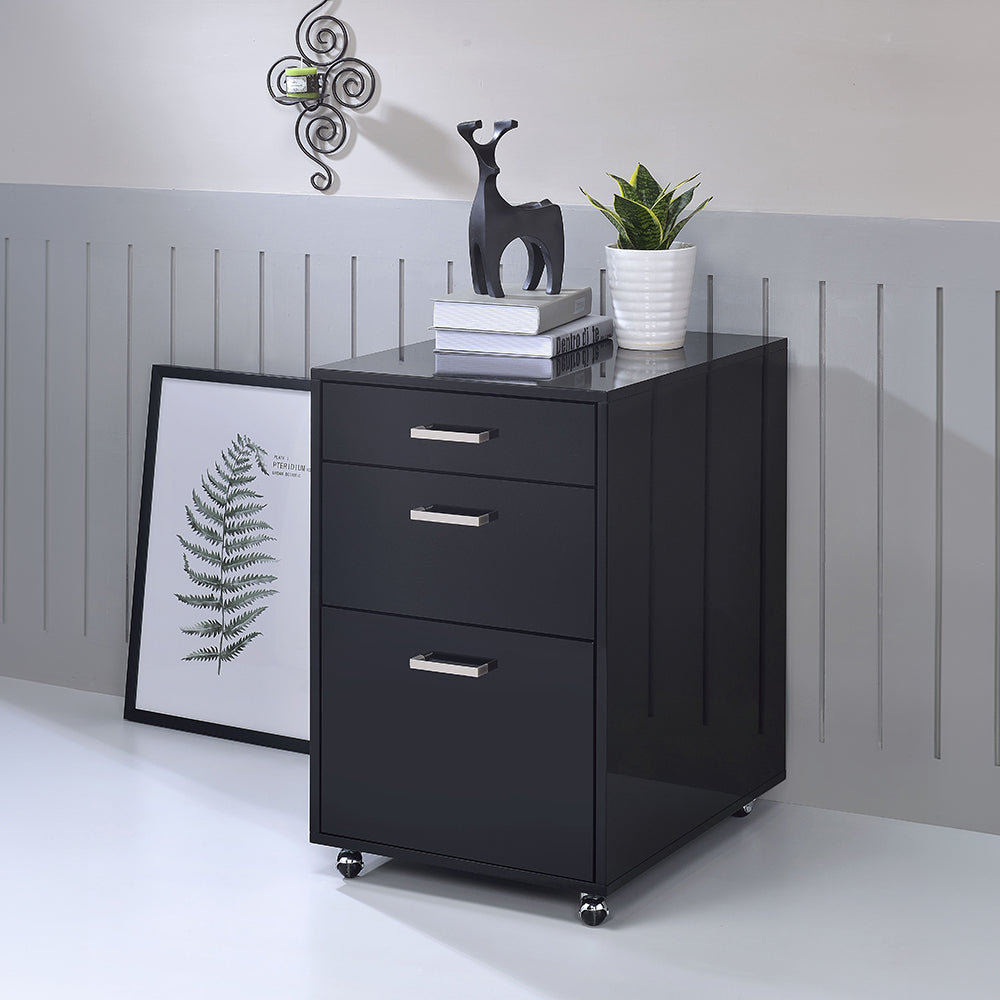 Coleen Black High Gloss & Chrome Finish File Cabinet