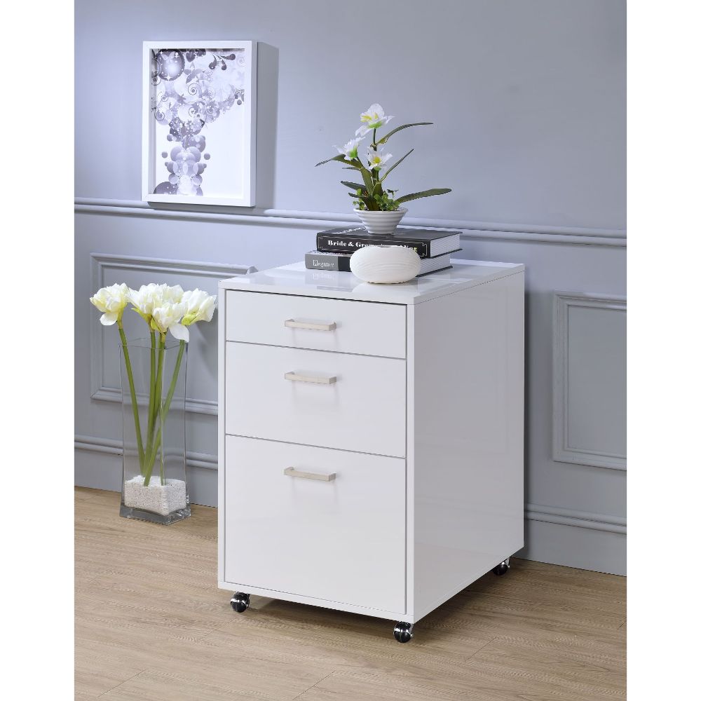 Coleen White High Gloss & Chrome Finish File Cabinet