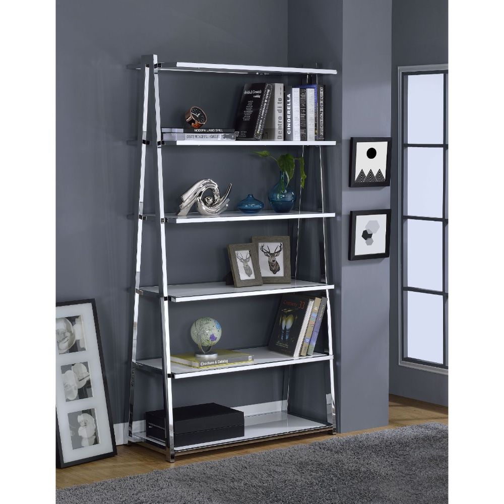 Coleen White High Gloss & Chrome Finish Bookshelf