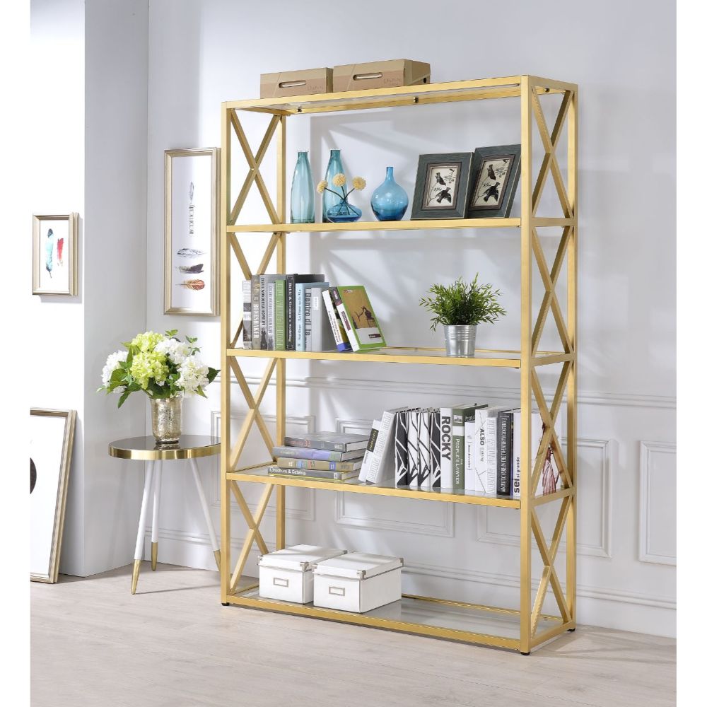 Milavera Clear Glass & Gold Finish Bookshelf