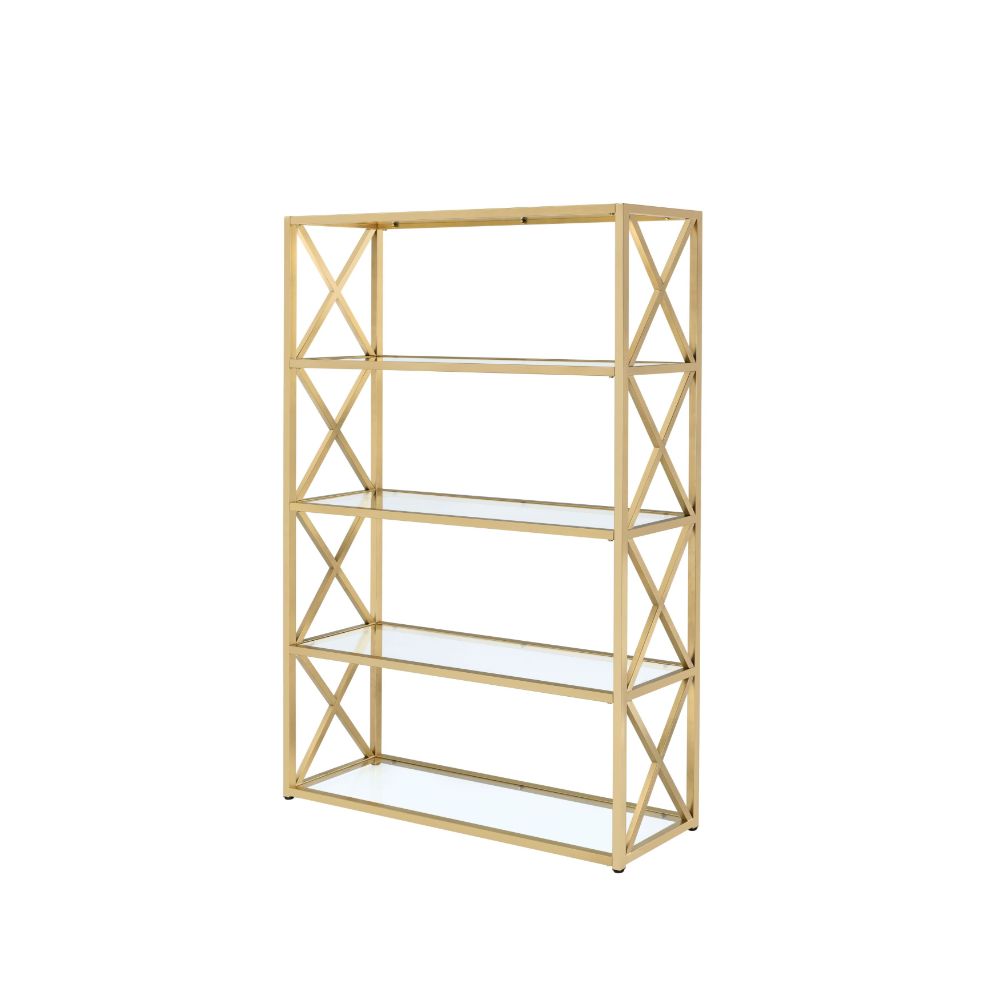 Milavera Clear Glass & Gold Finish Bookshelf