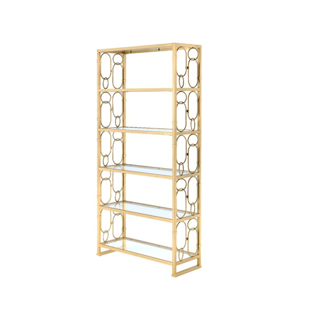 Milavera Clear Glass & Gold Finish Bookshelf