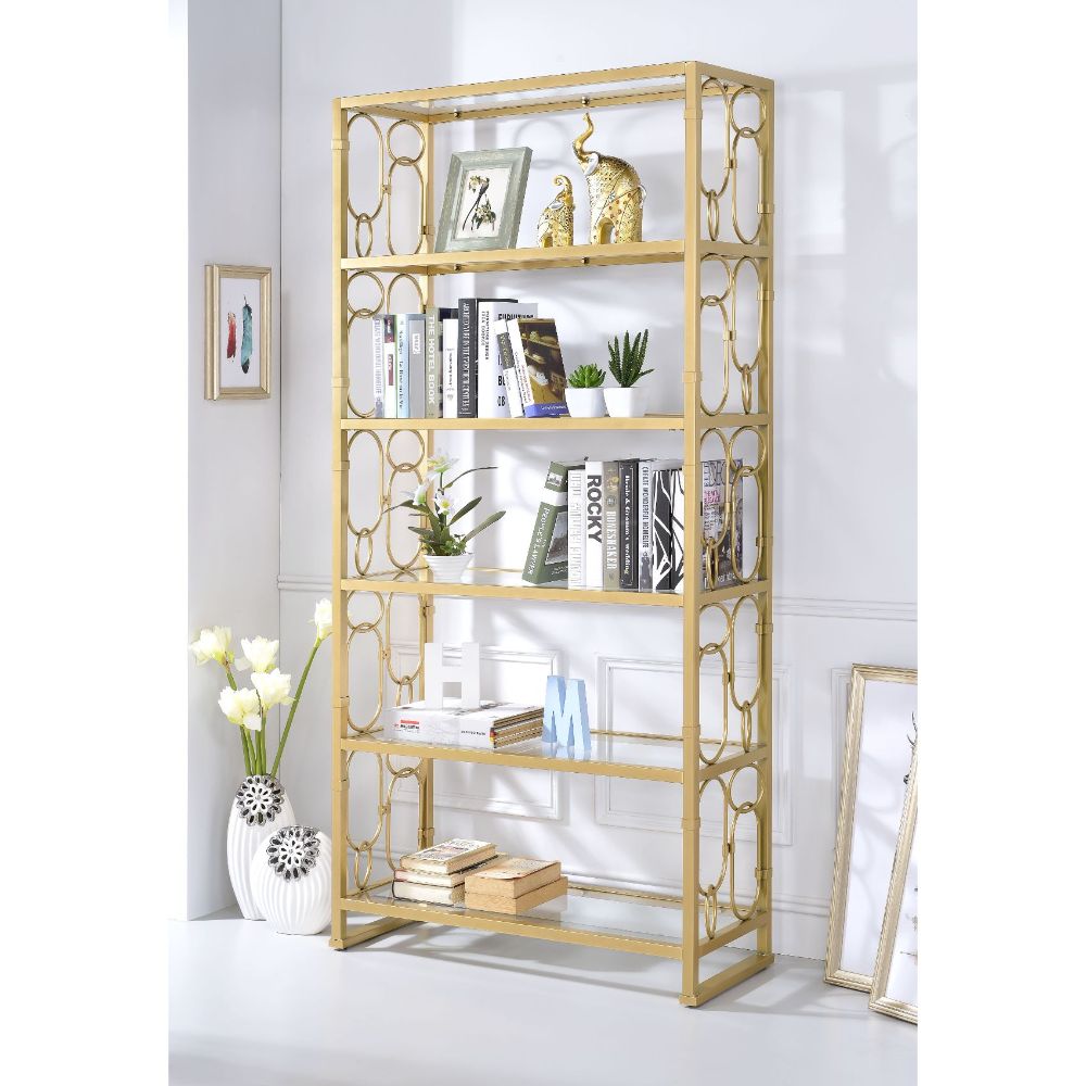 Milavera Clear Glass & Gold Finish Bookshelf