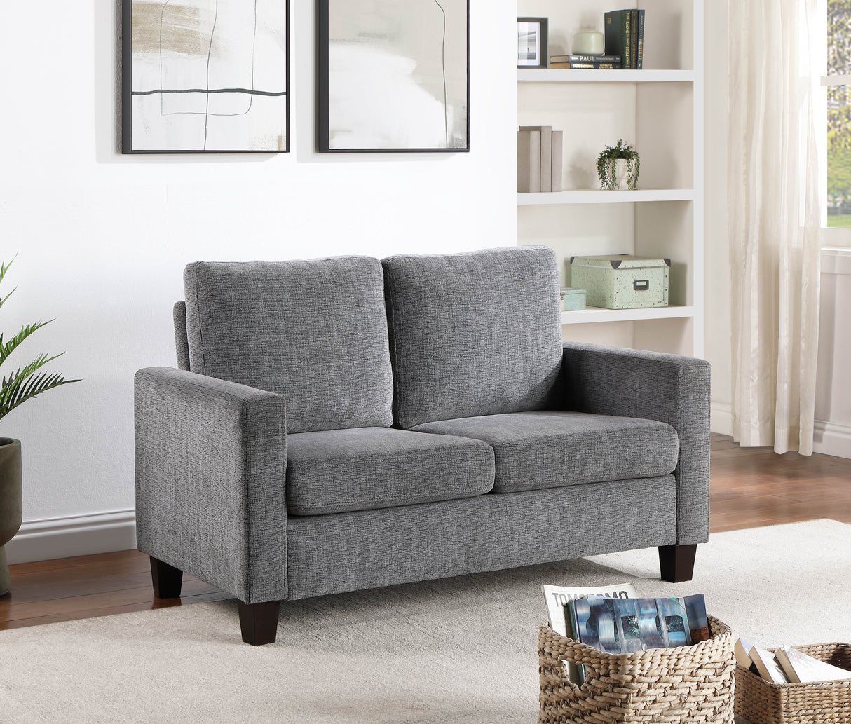 Love Seat, Gray Chenille