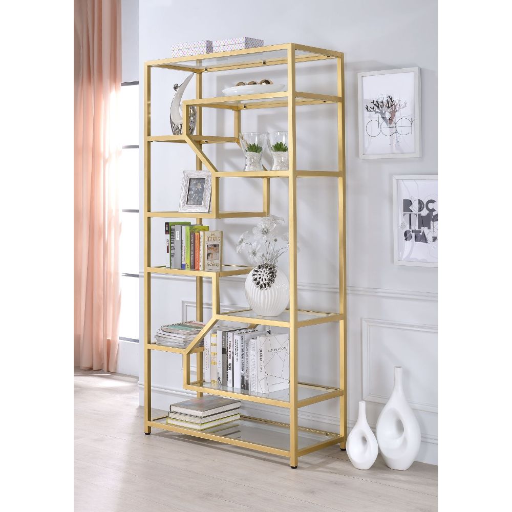 Lecanga Clear Glass & Gold Finish Bookshelf