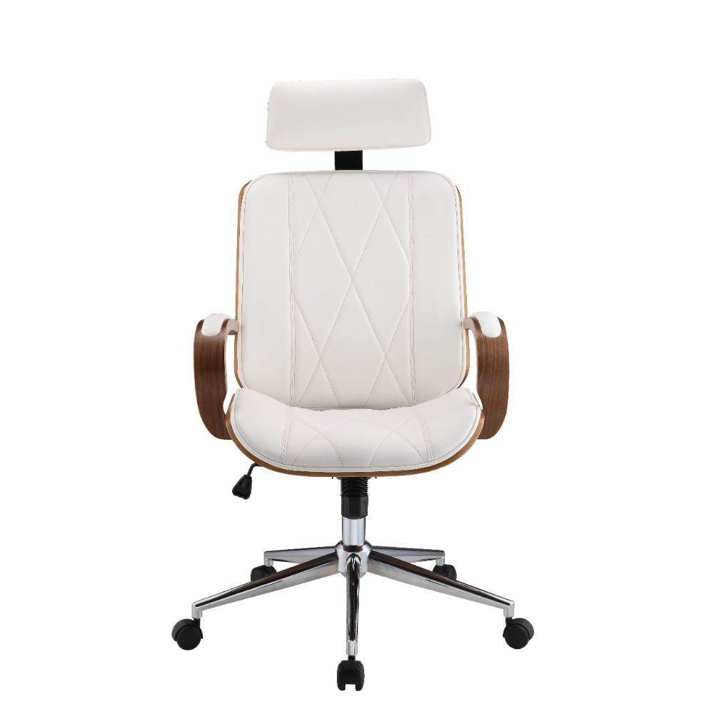 Yoselin White Synthetic Leather & Walnut Finish Office Chair