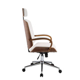 Yoselin White Synthetic Leather & Walnut Finish Office Chair