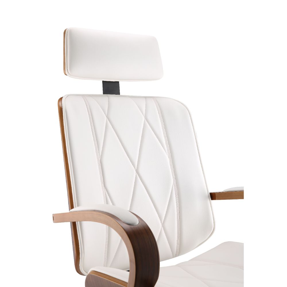 Yoselin White Synthetic Leather & Walnut Finish Office Chair