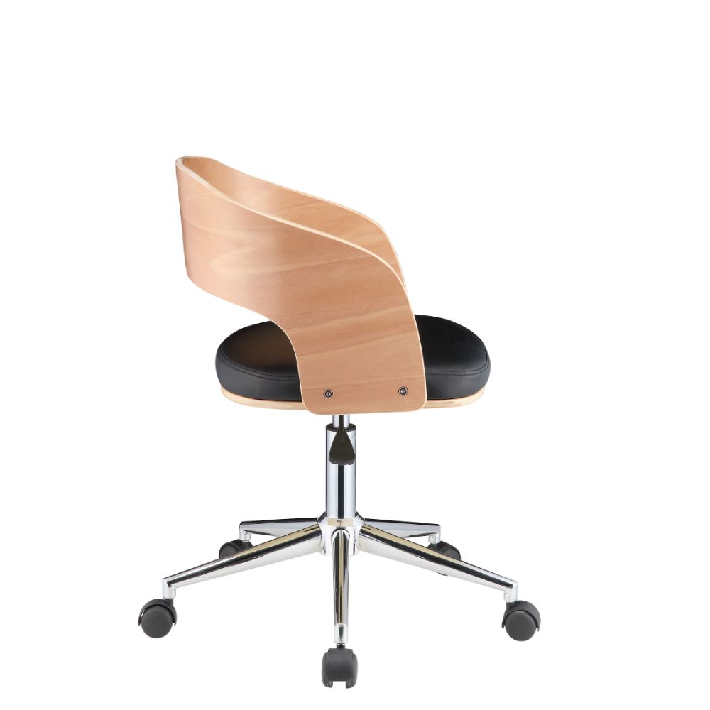 Yoshiko Black Synthetic Leather & Beech Finish Office Chair