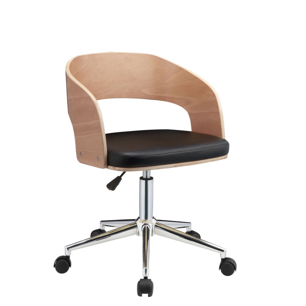 Yoshiko Black Synthetic Leather & Beech Finish Office Chair