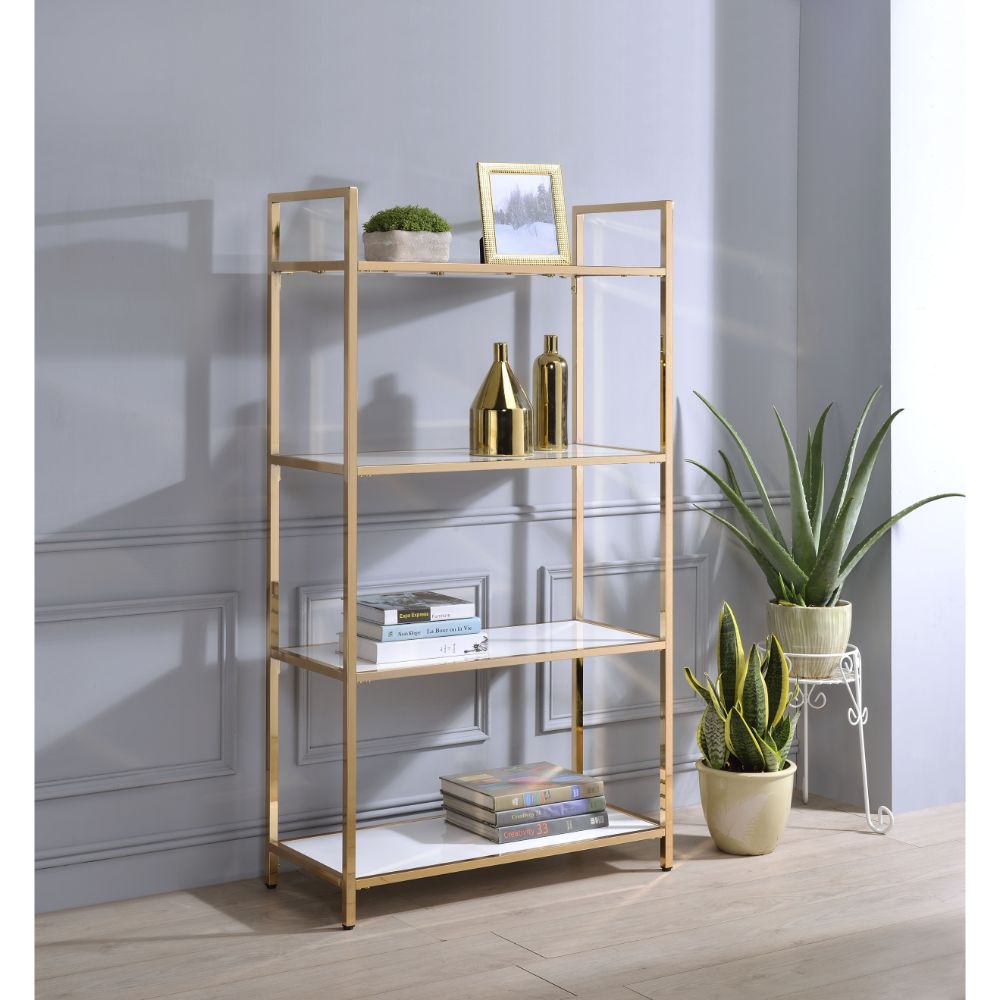 Ottey White High Gloss & Gold Finish Bookshelf