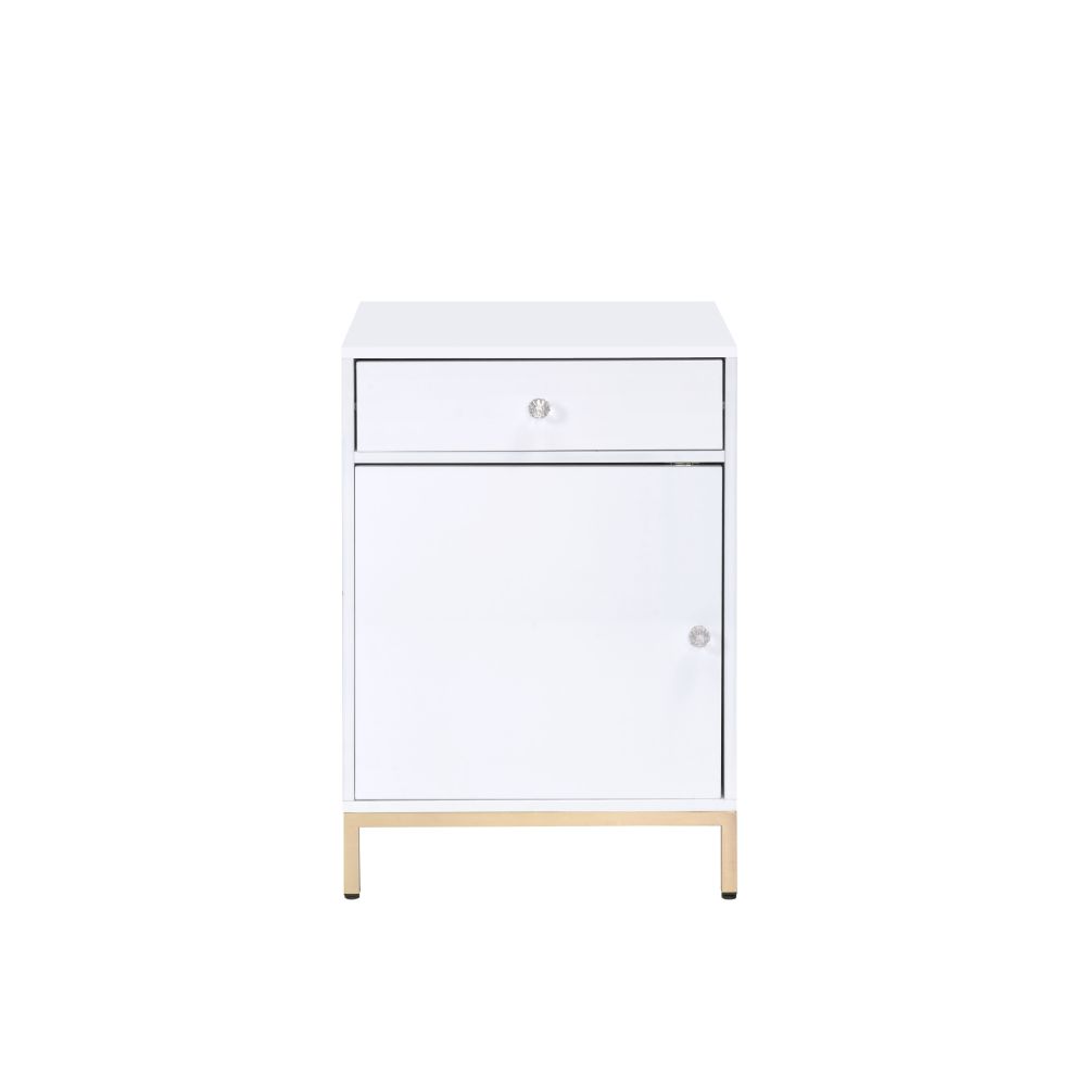 Ottey White High Gloss & Gold Finish Cabinet