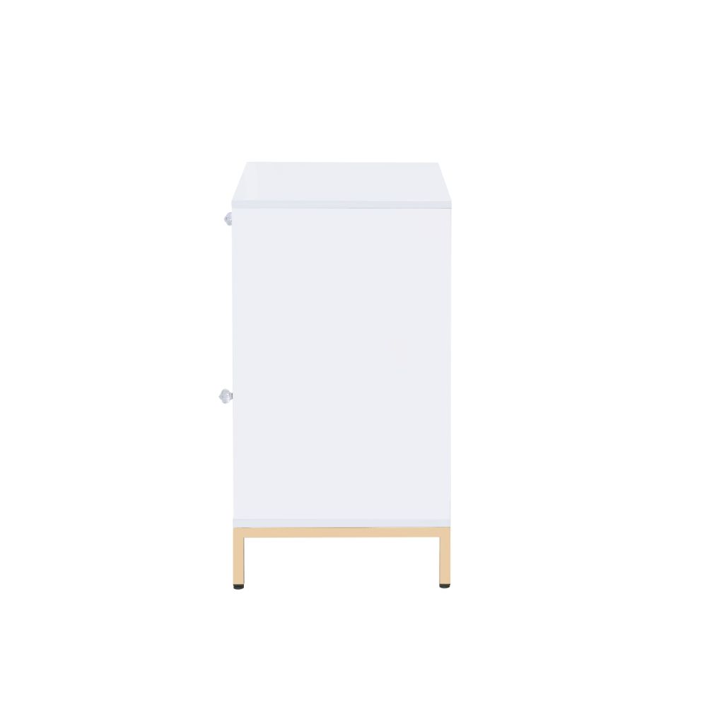 Ottey White High Gloss & Gold Finish Cabinet