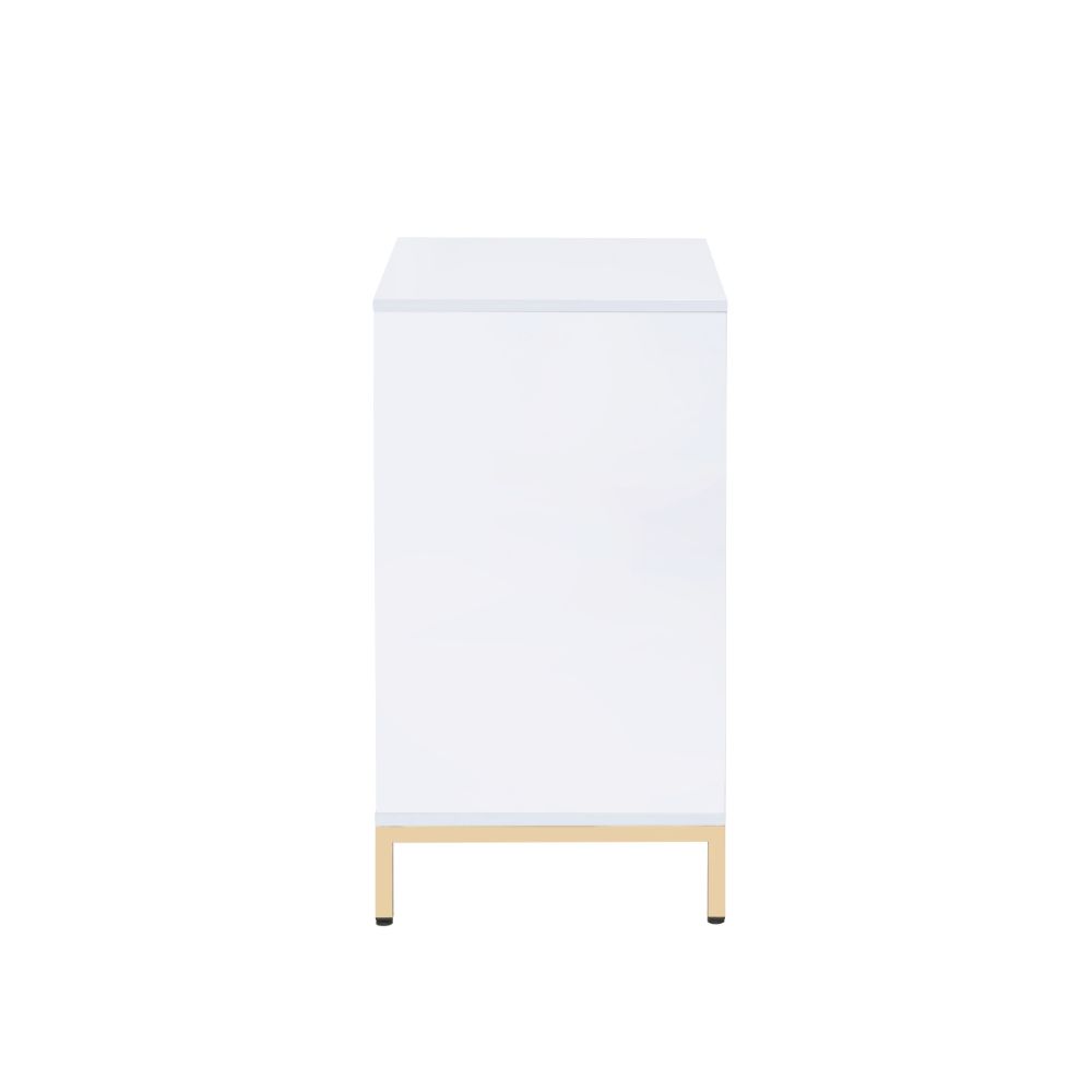 Ottey White High Gloss & Gold Finish Cabinet