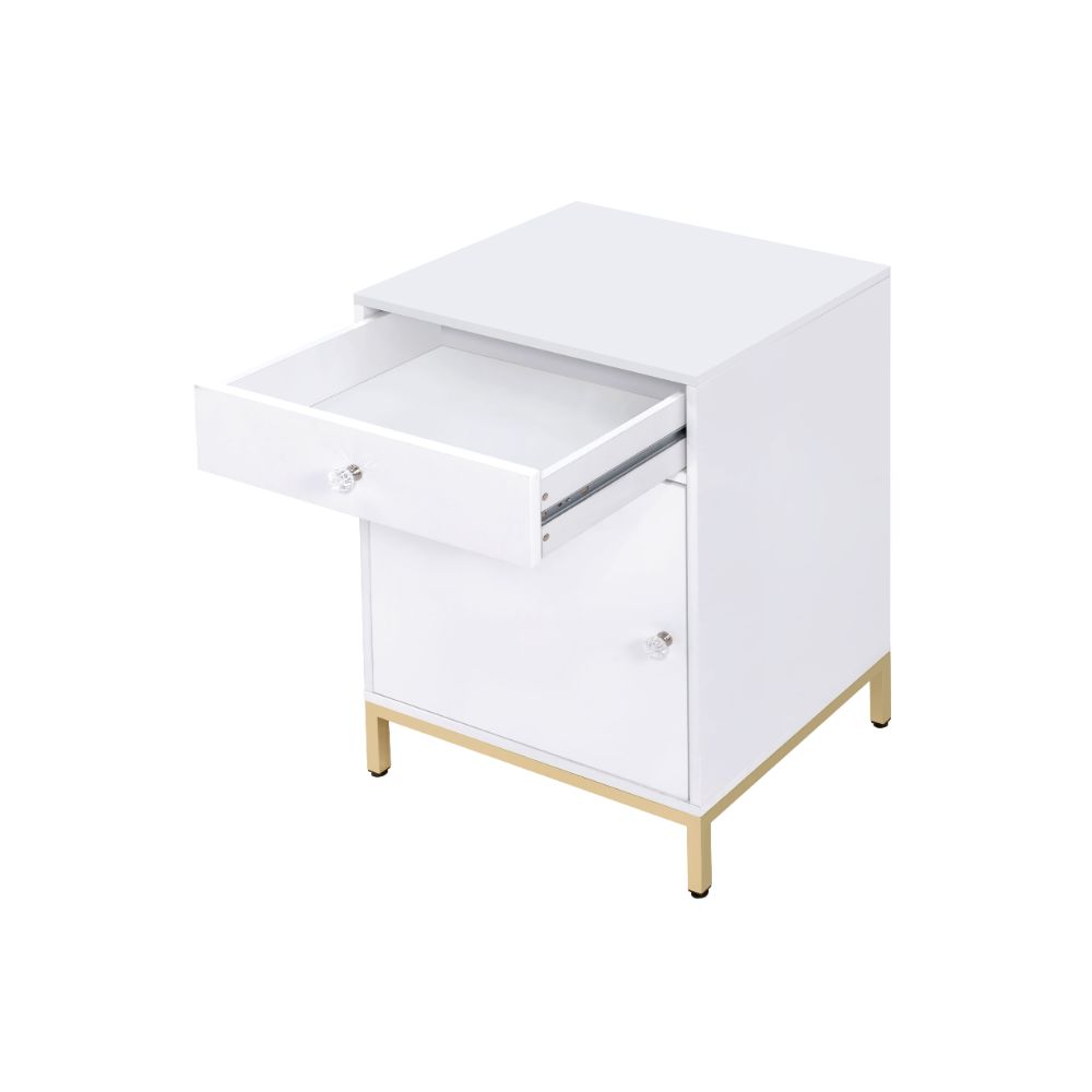 Ottey White High Gloss & Gold Finish Cabinet