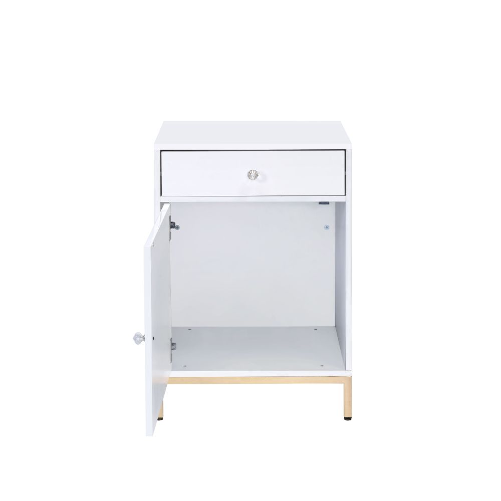 Ottey White High Gloss & Gold Finish Cabinet