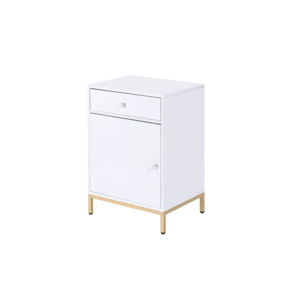 Ottey White High Gloss & Gold Finish Cabinet