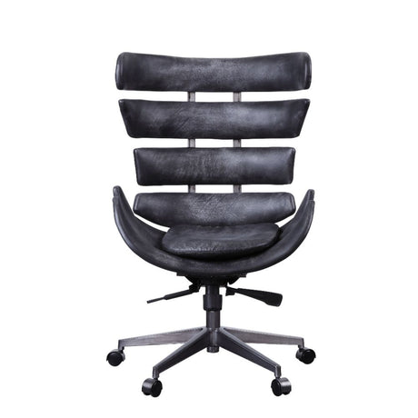 Megan Vintage Black Top Grain Leather & Aluminum Executive Office Chair