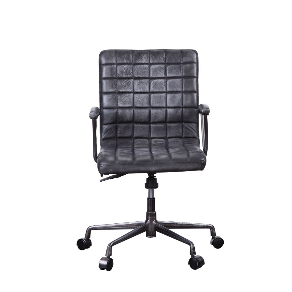 Barack Vintage Black Top Grain Leather & Aluminum Executive Office Chair