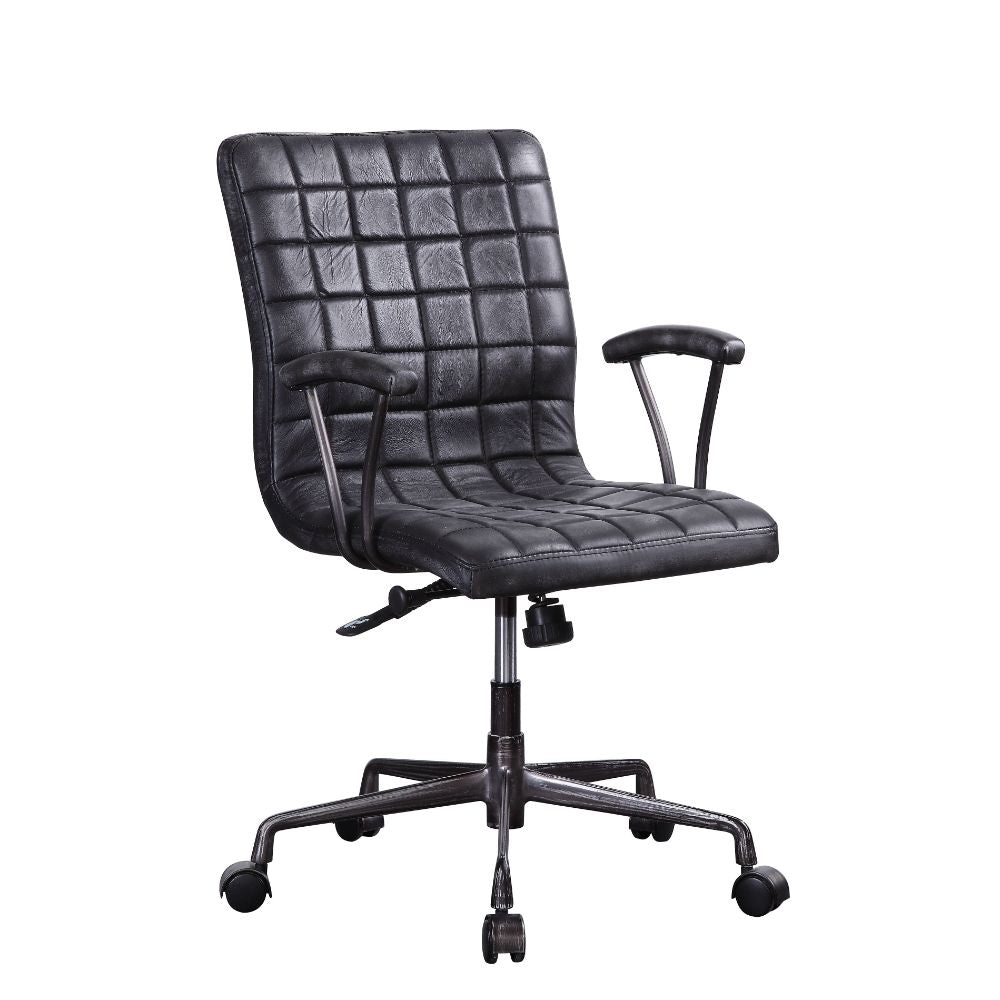 Barack Vintage Black Top Grain Leather & Aluminum Executive Office Chair