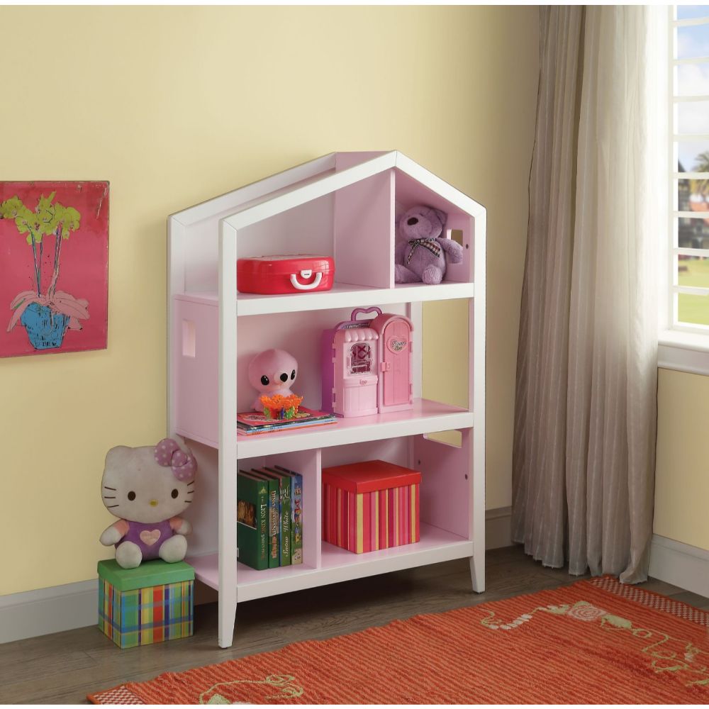 Doll White & Pink Finish Cottage Bookshelf