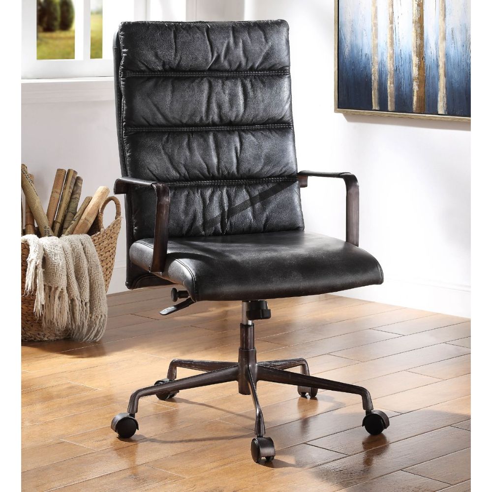 Jairo Vintage Black Top Grain Leather Executive Office Chair