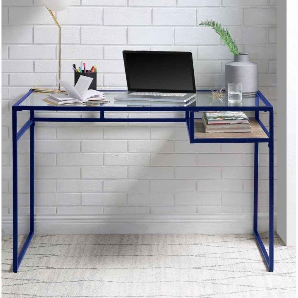 Yasin Glass Top & Blue Finish Desk