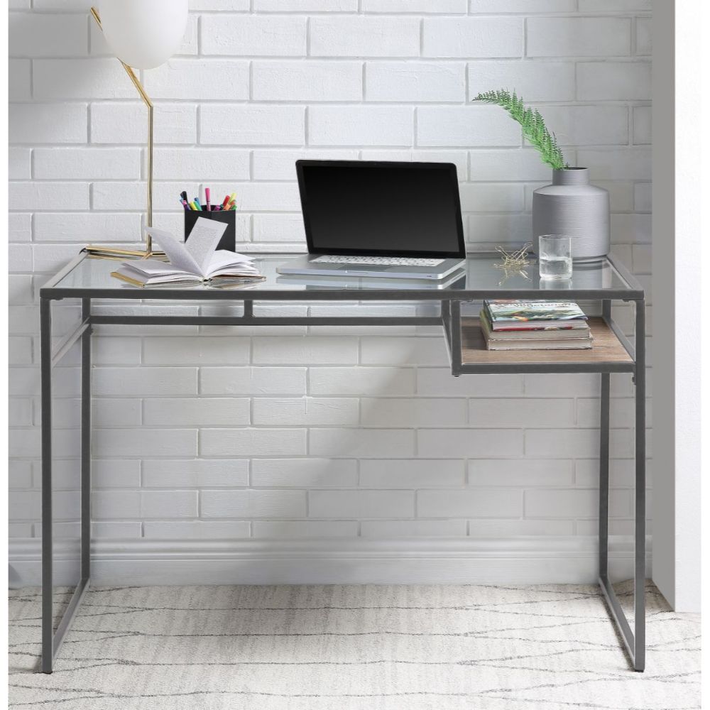 Yasin Glass Top & Gray Finish Desk