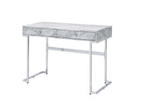 Tigress White Printed Faux Marble Top & Chrome Finish Writing Desk