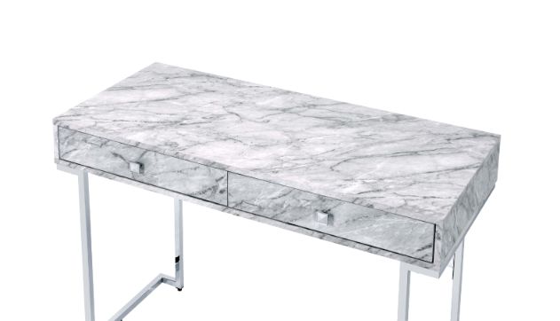 Tigress White Printed Faux Marble Top & Chrome Finish Writing Desk