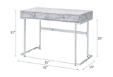 Tigress White Printed Faux Marble Top & Chrome Finish Writing Desk