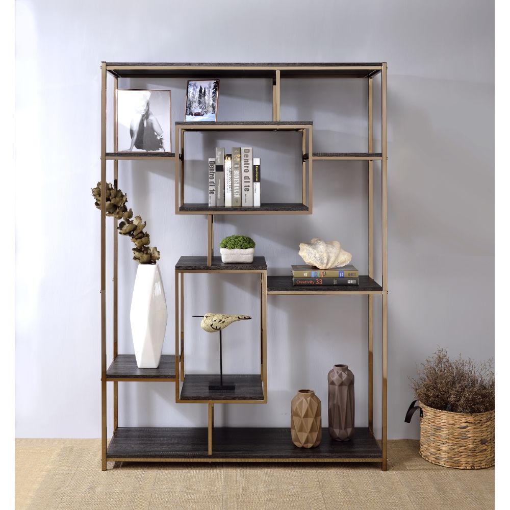 Scaola Rustic Gray Oak & Champagne Finish Bookshelf