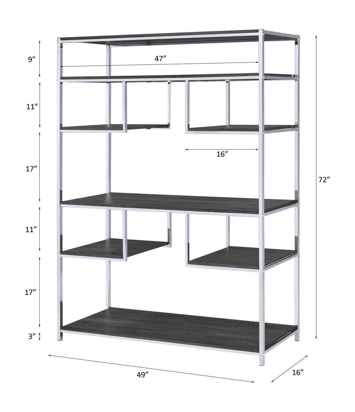 Vonara Rustic Gray Oak & Chrome Finish Bookshelf