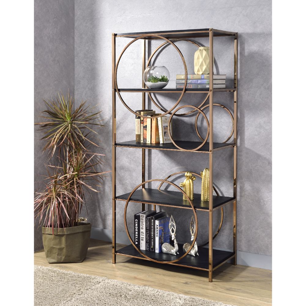 Hudice Black Oak & Champagne Finish Bookshelf