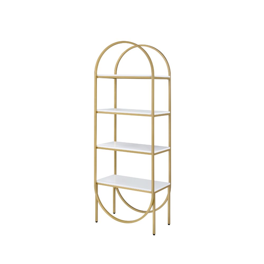 Lightmane White High Gloss & Gold Finish Bookshelf