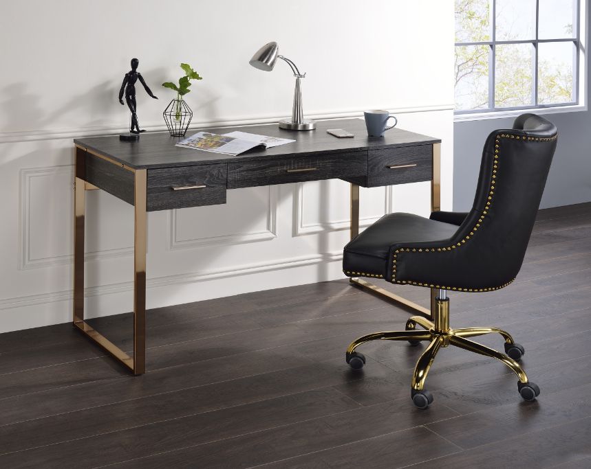 Perle Champagne Gold & Black Finish Writing Desk