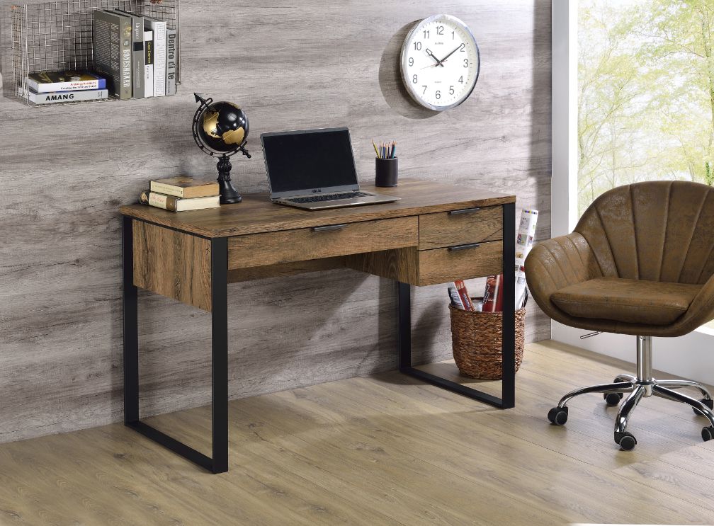 Aflo Weathered Oak & Black Finish Writing Desk