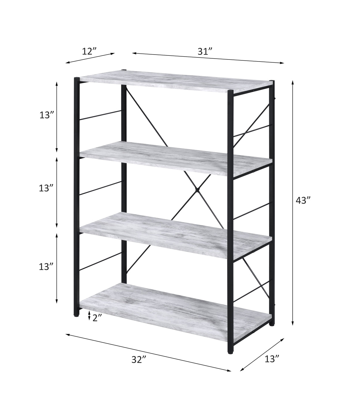 Tesadea Antique White & Black Finish Bookshelf