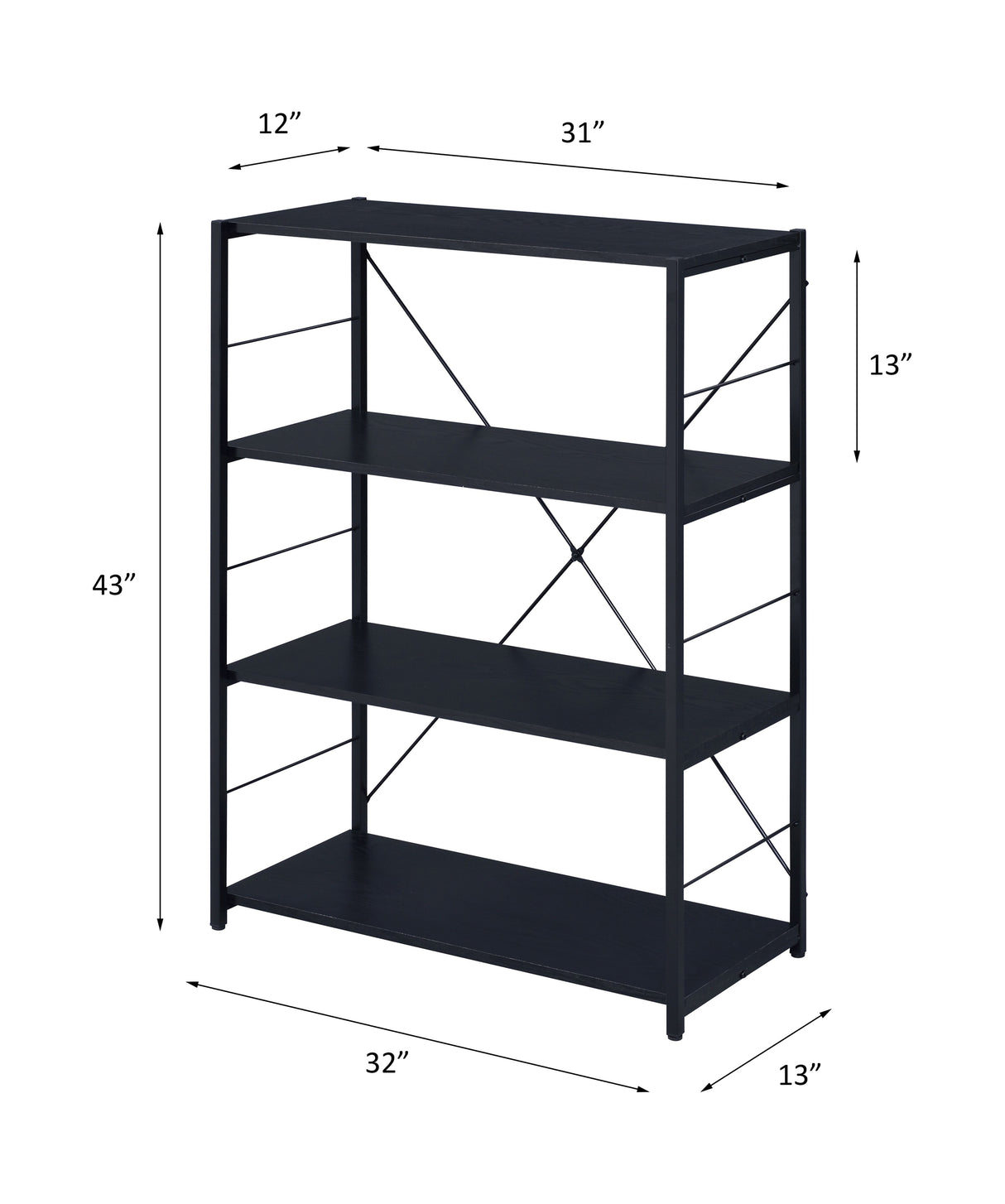 Tesadea Black Finish Bookshelf