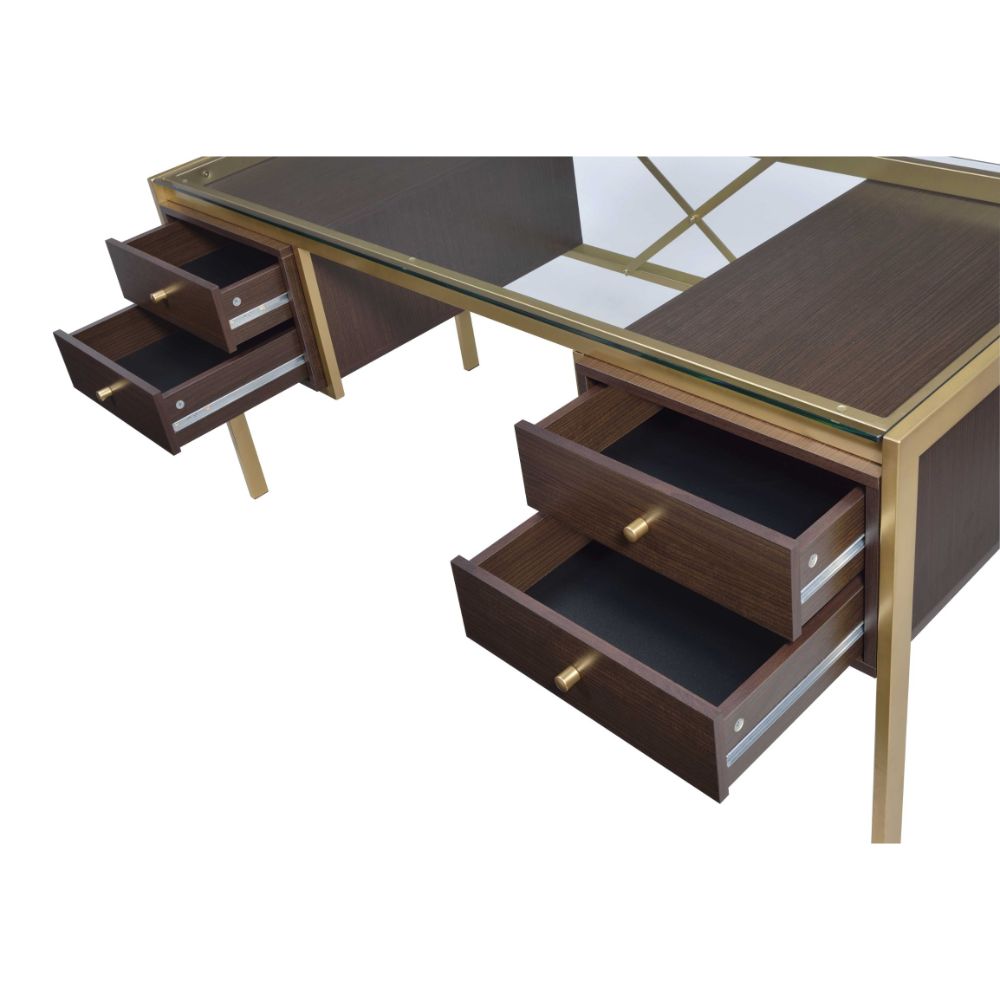 Yumia Clear Glass Top & Gold Finish Desk