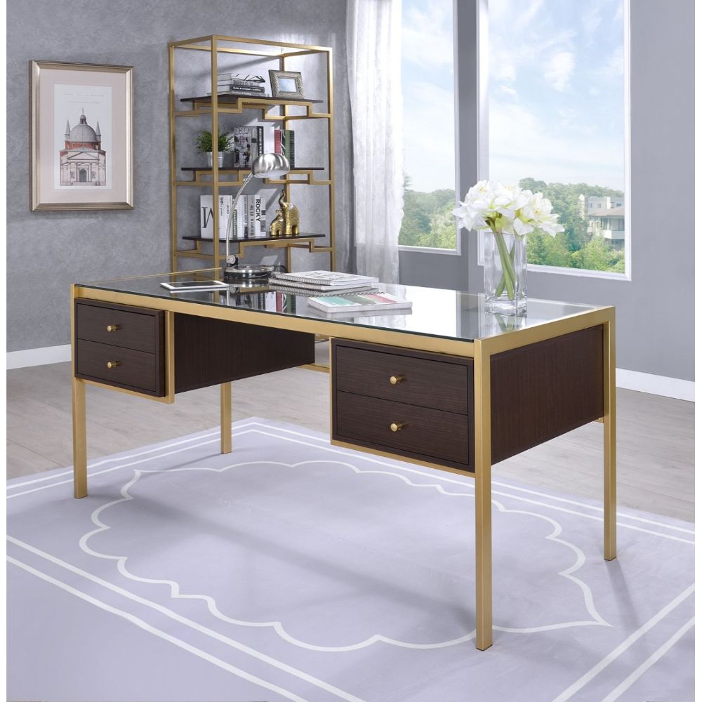 Yumia Clear Glass Top & Gold Finish Desk