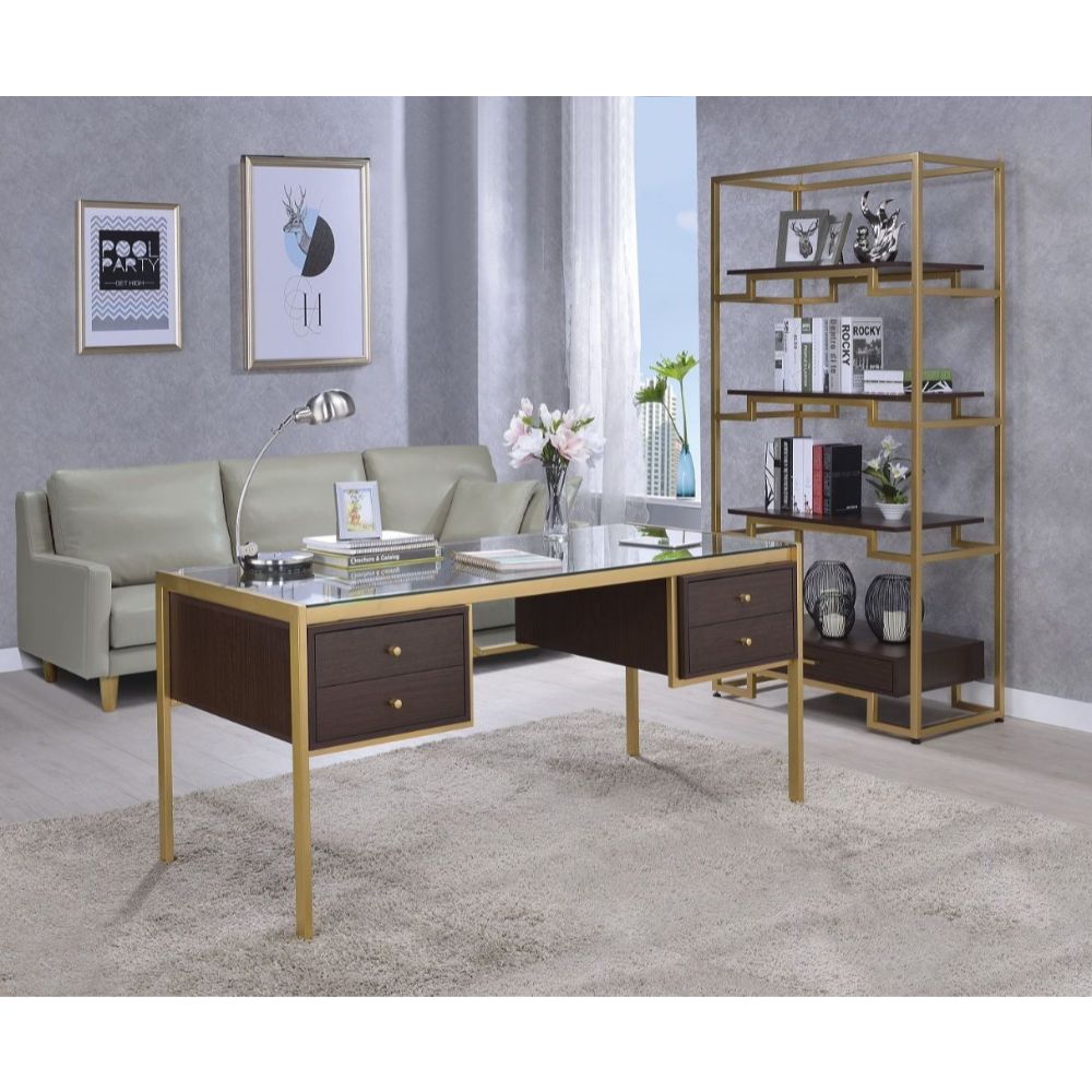 Yumia Clear Glass Top & Gold Finish Desk