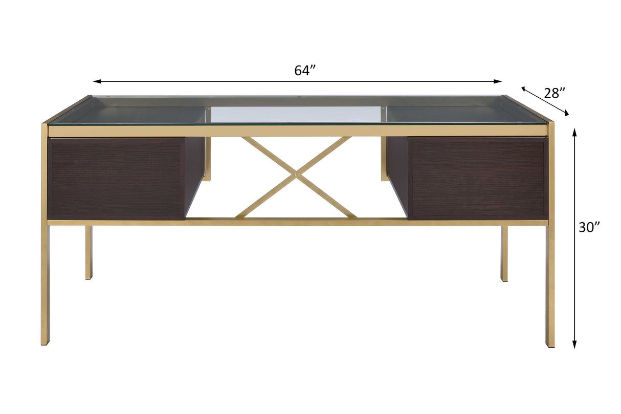 Yumia Clear Glass Top & Gold Finish Desk